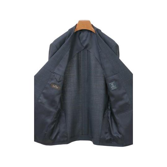 【洋服の青山】プレミアム ウール100% スーツ メンズ ゆったり 秋冬 ネイビー 紺 チェック シングル 2ボタン サイドベンツ ツータック 高級感 贅沢 ビジネスの画像