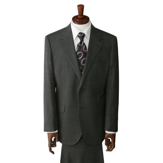 【洋服の青山】プレミアム ウール100% NIKKE ニッケ Savile Row サビルロウ スーツ メンズ ゆったり 春夏 グレー 灰色 チェック 2ボタン シングル サイドベンツの画像