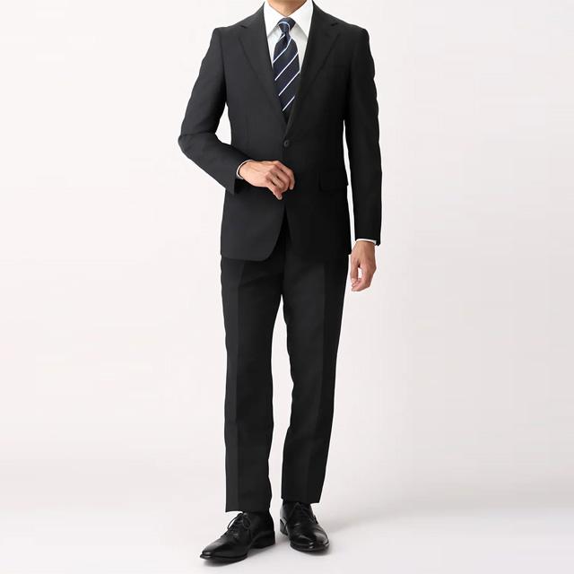 【洋服の青山】メンズ スーツ オールシーズン用 ブラック系 スタイリッシュスーツ【ツーパンツ】【就活】【黒無地】男性 紳士服 パンツ2着 ビジネス リクルートの画像