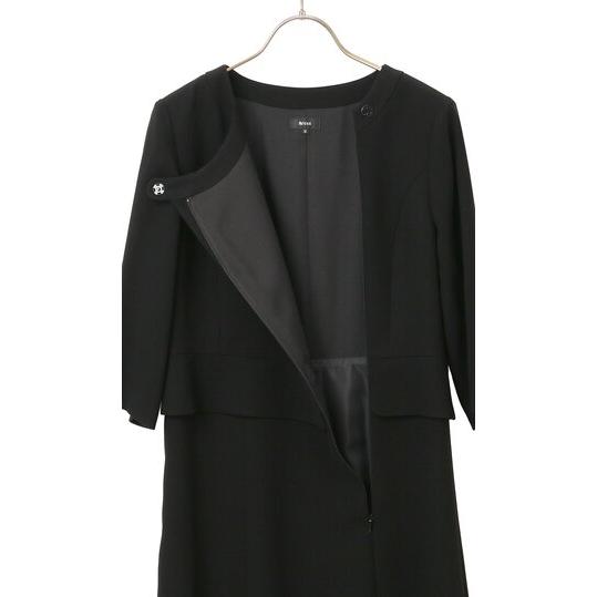 【洋服の青山】喪服 礼服 2点 セット ワンピース ジャケット ステンカラージャケット ブラック フォーマル セットアップ 重ね着風 Aライン 通夜 告別式 葬式の画像