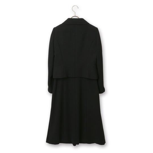 【洋服の青山】喪服 礼服 2点 セット ワンピース ジャケット ステンカラージャケット ブラック フォーマル セットアップ 重ね着風 Aライン 通夜 告別式 葬式の画像