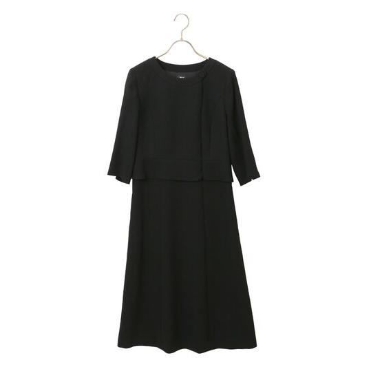 【洋服の青山】喪服 礼服 2点 セット ワンピース ジャケット ステンカラージャケット ブラック フォーマル セットアップ 重ね着風 Aライン 通夜 告別式 葬式の画像