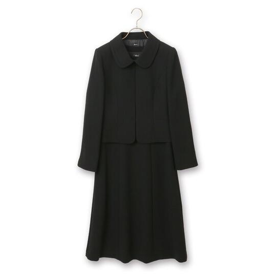 【洋服の青山】喪服 礼服 2点 セット ワンピース ジャケット ステンカラージャケット ブラック フォーマル セットアップ 重ね着風 Aライン 通夜 告別式 葬式の画像