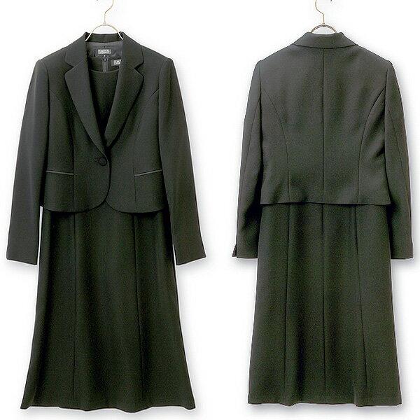 【洋服の青山】テーラードカラー アンサンブル レディース オールシーズン ブラック ウォッシャブル 洗える 黒無地 ジャケット + ワンピース 後ろファスナーの画像