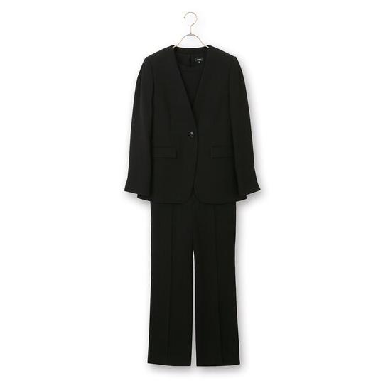 【洋服の青山】オールシーズン ブラック系 Vカラーフォーマルスーツ【3点セット】【ウォッシャブル】【裾上げ済み】 〈ジャケット〉 Vカラー 1ボタン 総裏の画像