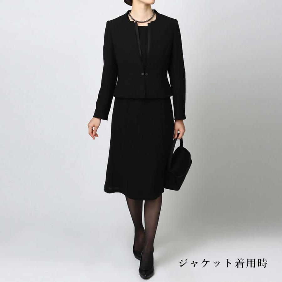 フォーマル　礼服　黒ワンピ（＋おまけ、黒ジャケット） 大人気】[商品番号1003714]ノーカラージャケット×前開きワンピース