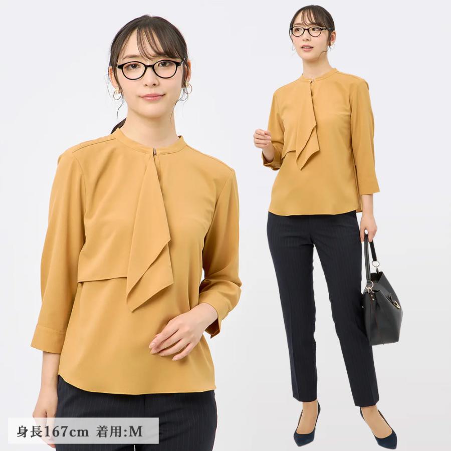 AOYAMA 【洋服の青山】ヨークフリルタイ ブラウス 7分袖 レディース 春