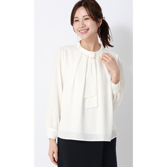 AOYAMA 【洋服の青山】取り外し可能 ボウタイ ブラウス レディース ボウタイ ブラウス ホワイト 長袖