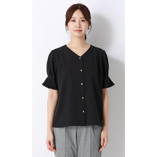 美品✨️アドーア クールタイプライターブラウス 38 黒 半袖 ゆったり AOYAMA 【洋服の青山】冷たい 接触冷感 ブラウス レディース 夏 半袖