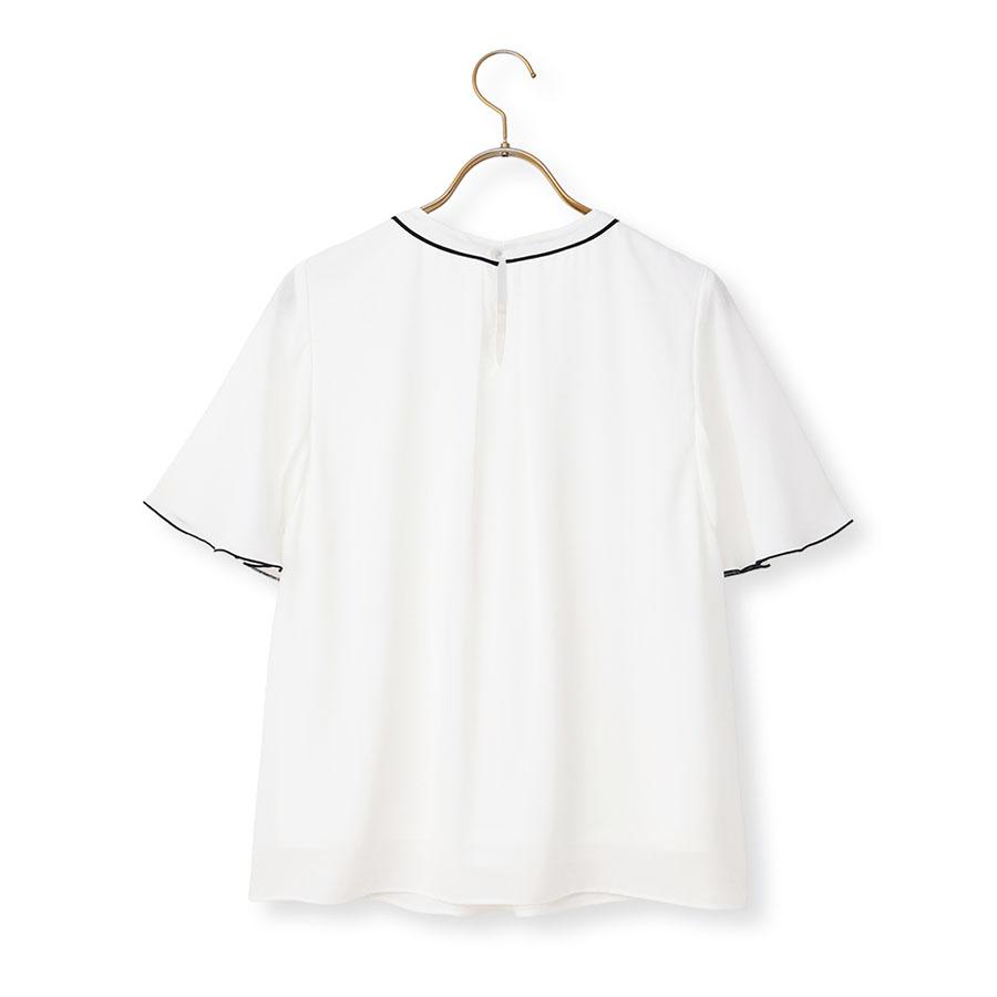 AOYAMA 【洋服の青山】配色ブラウス クルーネック 二の腕カバー 半袖