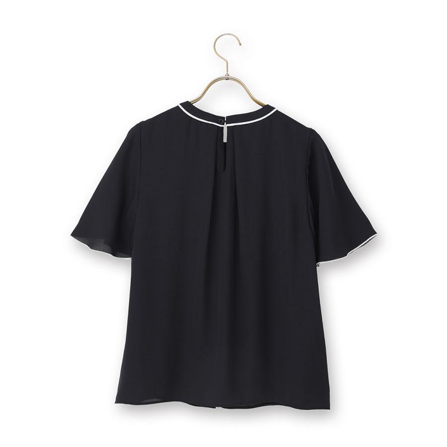 新品　アドーア　半袖ブラウス　プルオーバー　ネイビー AOYAMA 【洋服の青山】配色ブラウス クルーネック 二の腕カバー 半袖