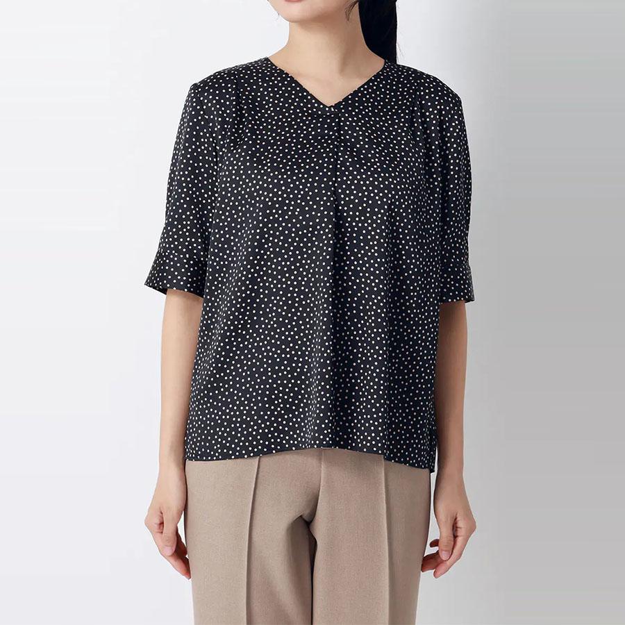 45R 藍染　ブラウス　半袖　サイズ3 未使用品 AOYAMA 【洋服の青山】レディース 涼しい ひんやり 冷たい 盛夏