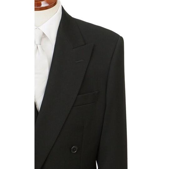 【洋服の青山】スリーシーズン ブラック系 ダブルスタンダードフォーマル【A/AB/BE体】【濃染深色加工】 【ジャケット】 ダブル4ボタン ピークドラペル 総裏の画像