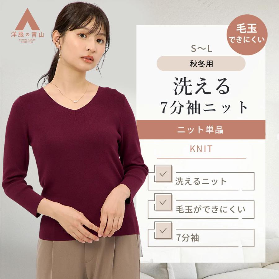 AOYAMA 【洋服の青山】洗えるニット 秋冬 ボルドー系 Vネックフル
