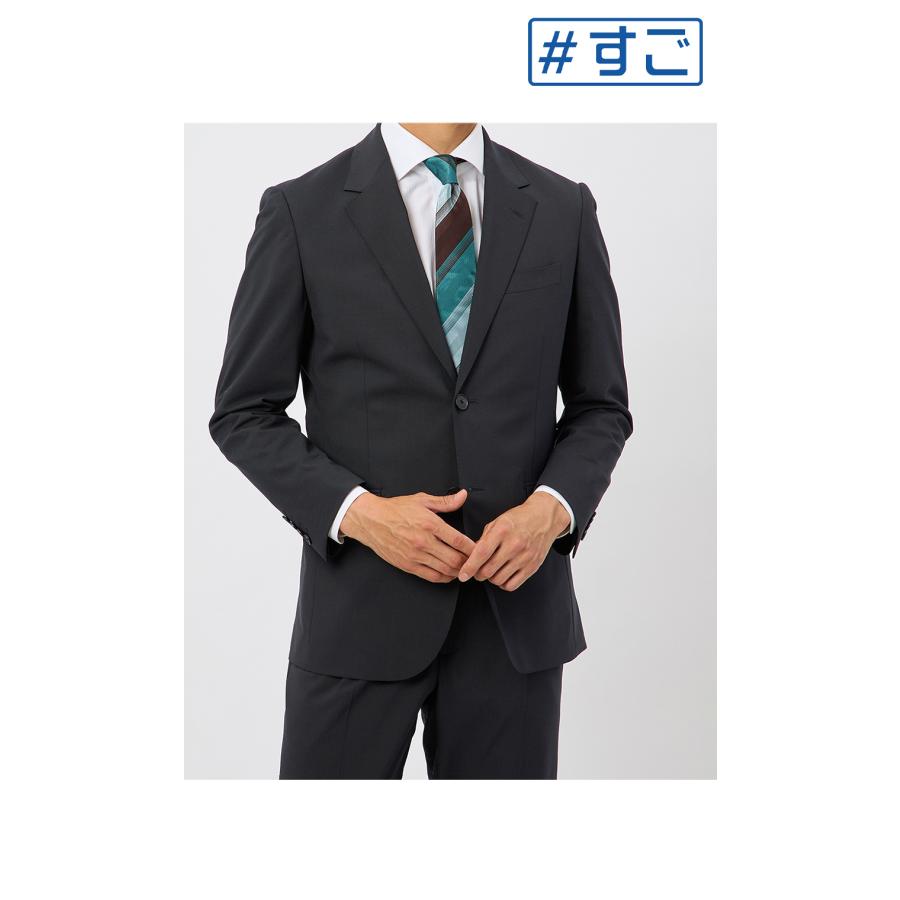 【洋服の青山】盛夏 ネイビー系 スタイリッシュスーツ【＃すごスーツ】【清涼】【Plastics Smart】 【ジャケット】 2ボタン 背裏無し センターベントの画像