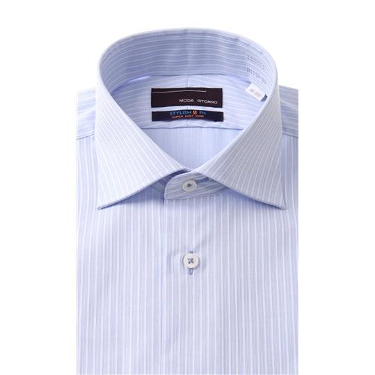 オールシーズン用 ブルー系 ワイドカラースタイリッシュワイシャツ Moda Ritorno 洋服の青山plus 通販 Paypayモール