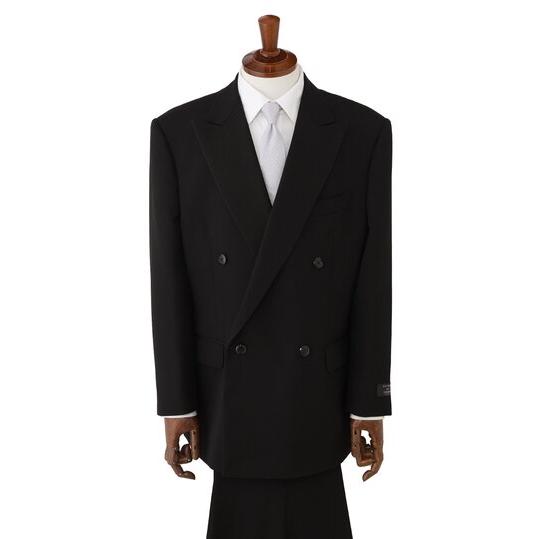 【洋服の青山】A AB BE体 ダブル4ボタン 礼服 喪服 メンズ ゆったり 春秋冬 フォーマル 大きいサイズ ピークドラペル 総裏 本台場 アジャスター 付き ワンタックの画像