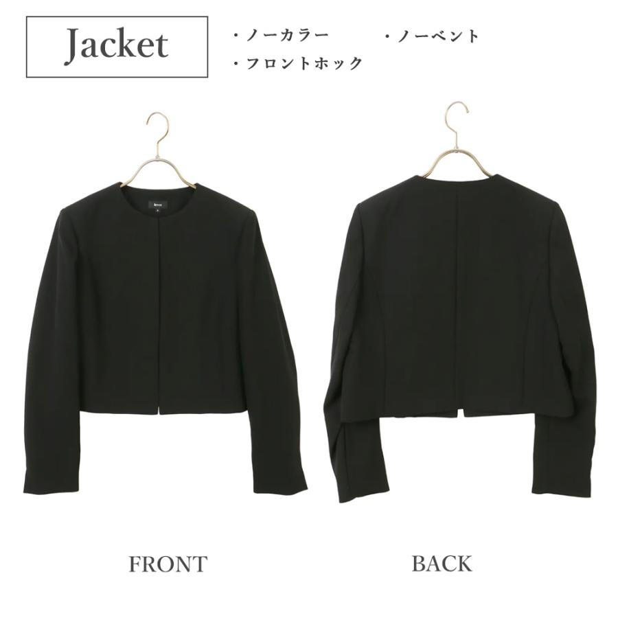 【洋服の青山】洗える 喪服 礼服 レディース 2点 セット ワンピース ジャケット ノーカラー 濃染 ブラック フォーマル セットアップ タック ひざ下丈 前開きの画像