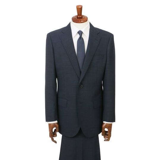 【洋服の青山】洗える ツーパンツ スーツ メンズ 秋冬 ゆったり ネイビー 紺 織柄 2パンツ 2ボタン 総裏 ツータック ストレッチ 動きやすい ビジネス オフィスの画像