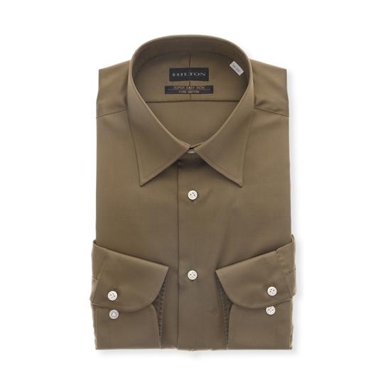 【極美品】グアベロ生地仕様 HILTON ブラウン無地 YA4 AOYAMA 【洋服の青山】綿100% 形態安定 ブラウン 茶色 レギュラー