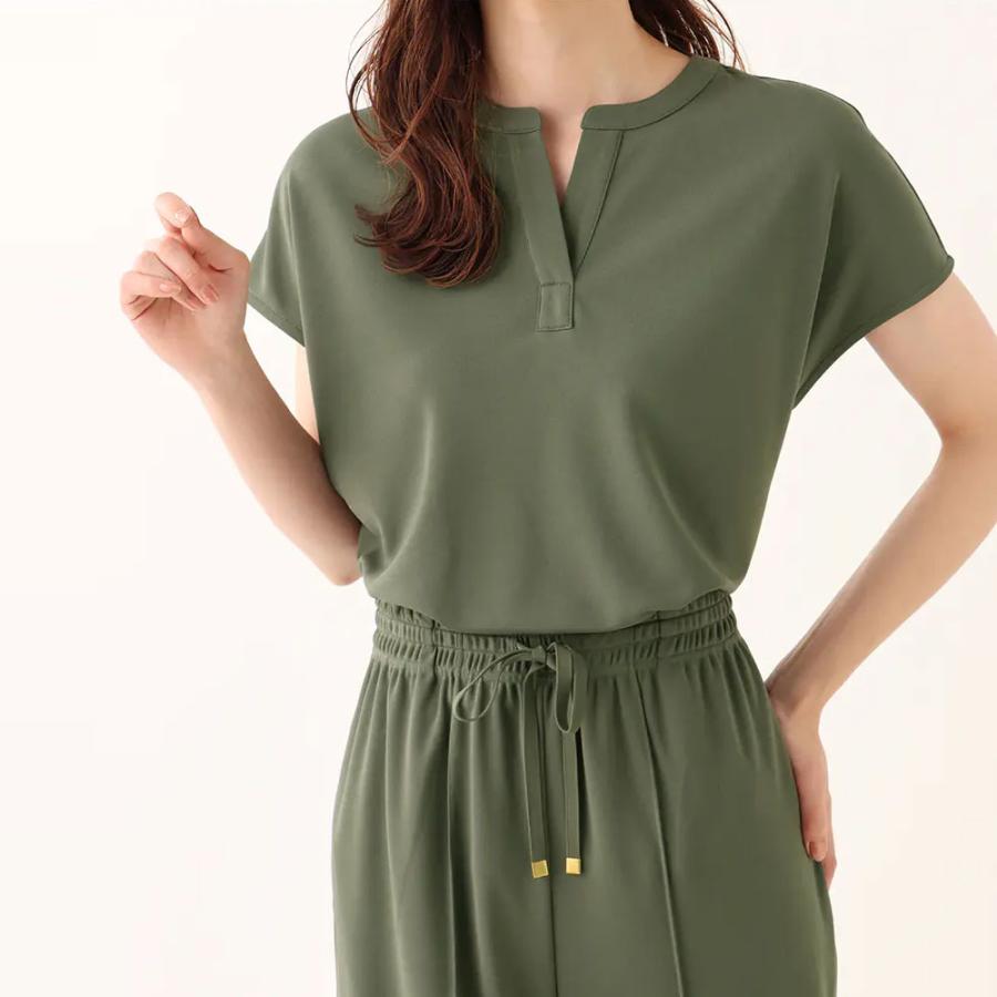 AOYAMA 【洋服の青山】春夏 グリーン Vネックブラウス フレンチ