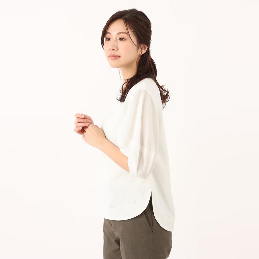 AOYAMA 【洋服の青山】 レディース ブラウス 五分袖 白 無地 春夏 
