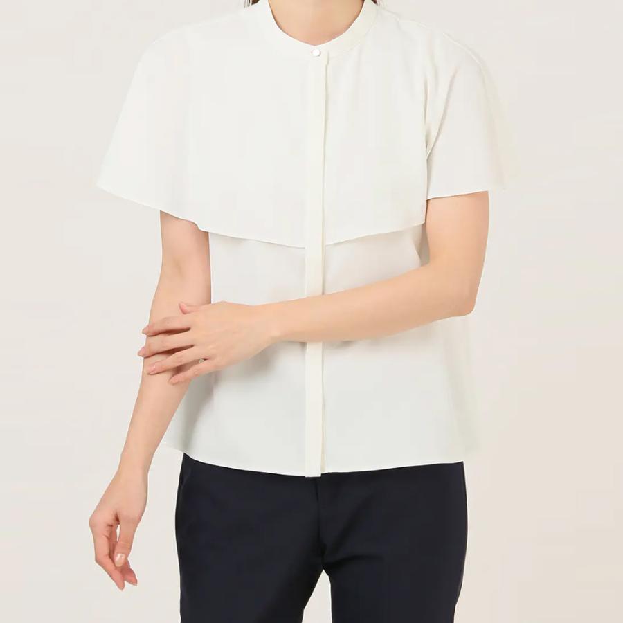 AOYAMA 【洋服の青山】レディース ケープ ブラウス 半袖 ホワイト 白