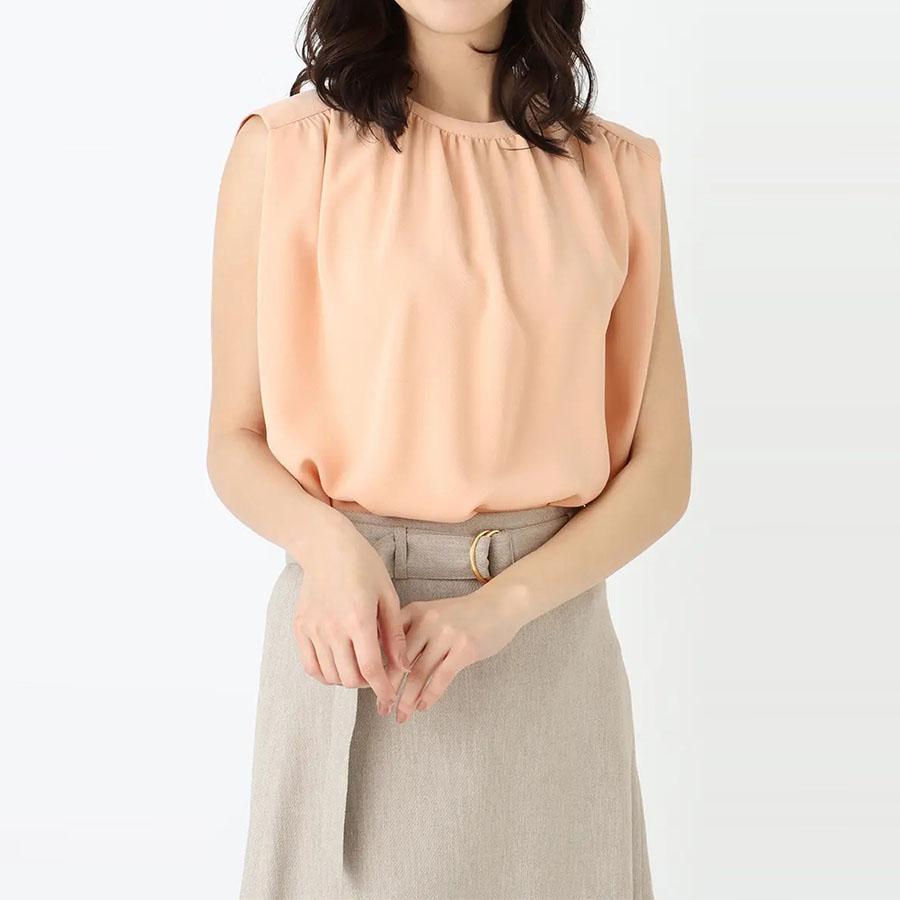 AOYAMA 【洋服の青山】ブラウス レディース 春夏用 オレンジ ギャザー