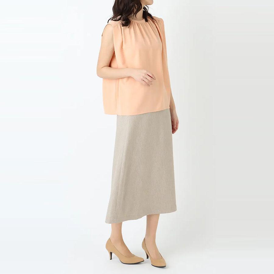 AOYAMA 【洋服の青山】ブラウス レディース 春夏用 オレンジ ギャザー