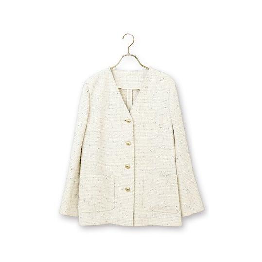 AOYAMA 【洋服の青山】Vカラーツイード ジャケット レディース