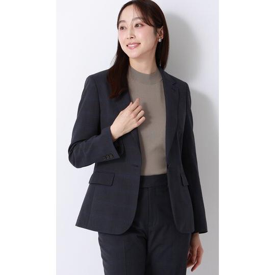 青山 ネイビー チェック柄 レディースビジネスパンツスーツ上下セット AOYAMA 【洋服の青山】テーラードジャケット レディース 春夏 秋冬