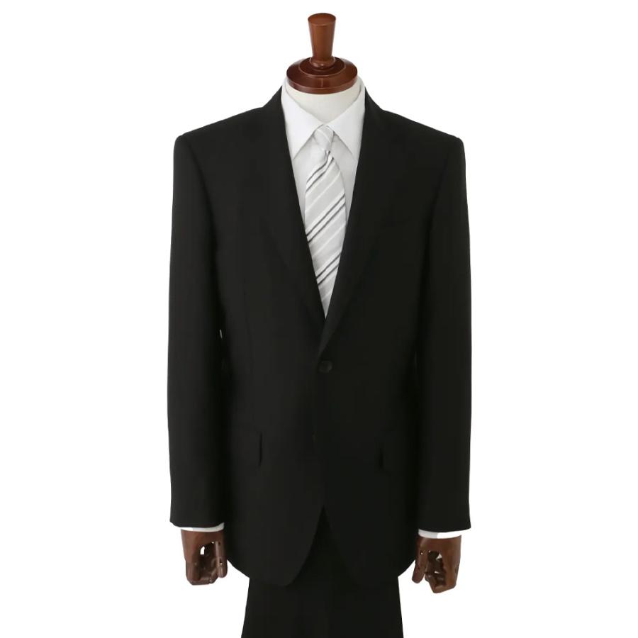 【洋服の青山】礼服 喪服 メンズ ブラック 黒無地 シングル スタンダード 2ボタン 背抜き ワンタック アジャスター ゆったり 軽い セレモニー 結婚式 葬式の画像