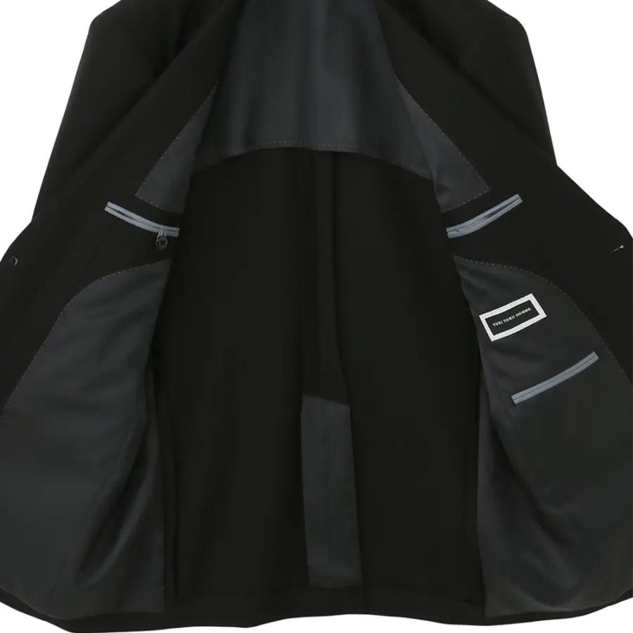 【洋服の青山】礼服 喪服 メンズ ブラック 黒無地 シングル スタンダード 2ボタン 背抜き ワンタック アジャスター ゆったり 軽い セレモニー 結婚式 葬式の画像