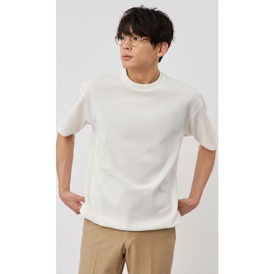 AOYAMA 【洋服の青山】春夏 ワッフルTシャツ ホワイト 白 半袖 メンズ