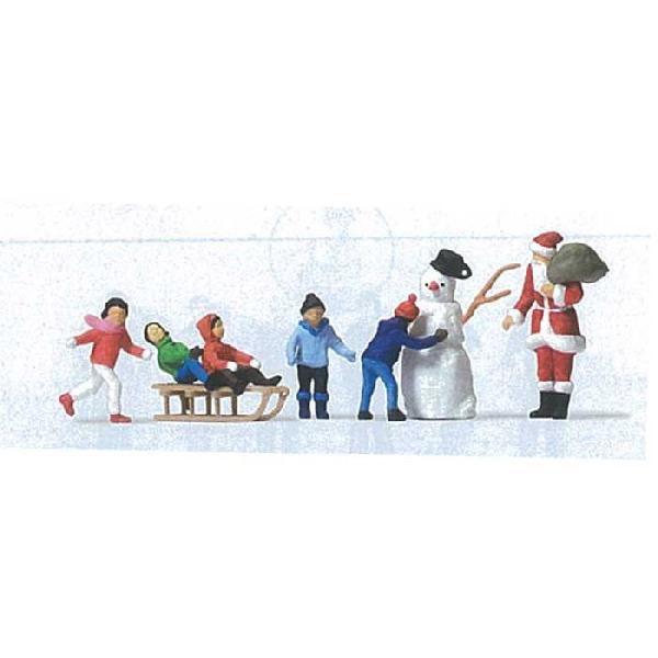 Preiser フィギュア 模型 人間 クリスマスツリー サンタ 雪だるま 冬 資材：Preiser(プライザー)：サンタとと雪だるまと子供達* : 遊恵盆栽