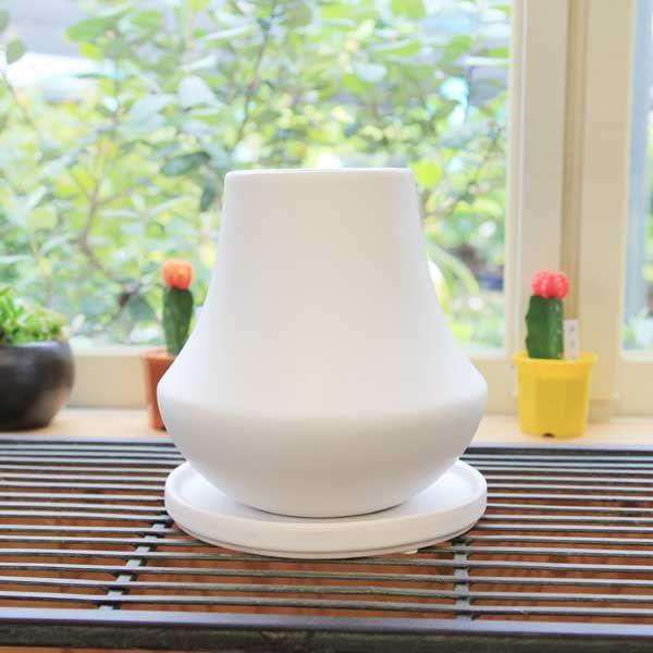 雑貨 洋風モダン鉢：ツボ型鉢（受け皿付） 18.0cm* 資材 : 遊恵盆栽