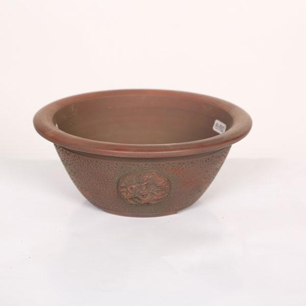 盆栽小鉢：美芸（常滑）丸中深ワン形高台龍付鉢 15.4cm*資材 : 遊恵 