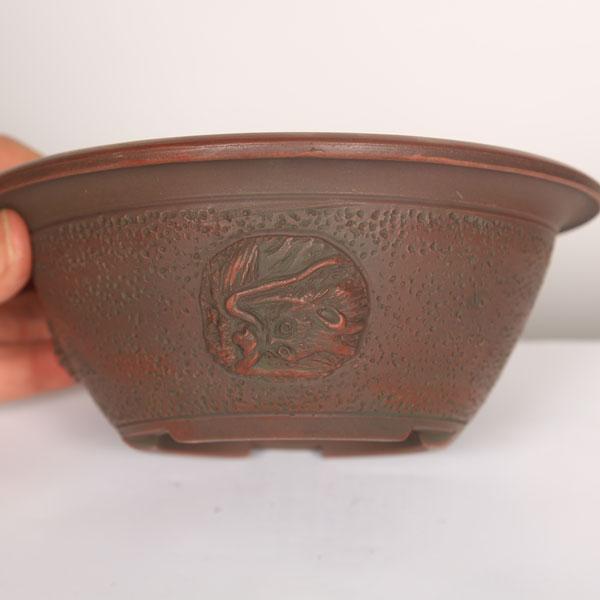 盆栽小鉢：美芸（常滑）丸中深ワン形高台龍付鉢 15.4cm*資材 : 遊恵 