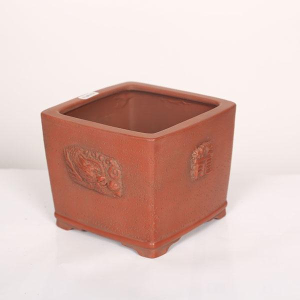 盆栽小鉢：美芸（常滑）正角切立半ケンガイ龍付鉢 12.0cm*資材 : 遊恵
