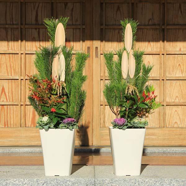 門松お正月飾り迎春：天然素材の門松一対(90ｃm)* マンション 戸建 店 玄関 お歳暮 縁起 賀正1対（ 12月22日以降のお届け） 　