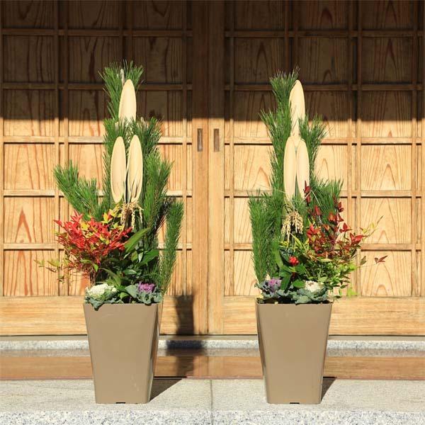 門松お正月飾り迎春：天然素材の門松一対(90ｃm)* マンション 戸建 店 玄関 お歳暮 縁起 賀正1対（ 12月22日以降のお届け） 　