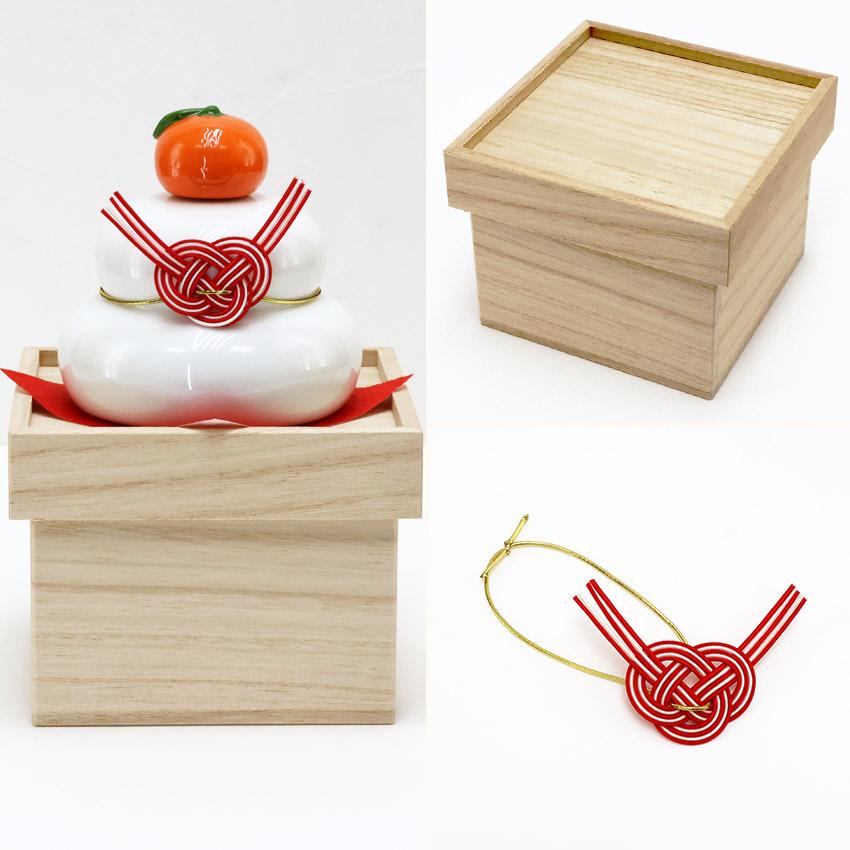 大阪長生堂 鏡餅 置物 正月飾り 迎春飾り 鏡餅飾り 収納桐箱台付 陶器