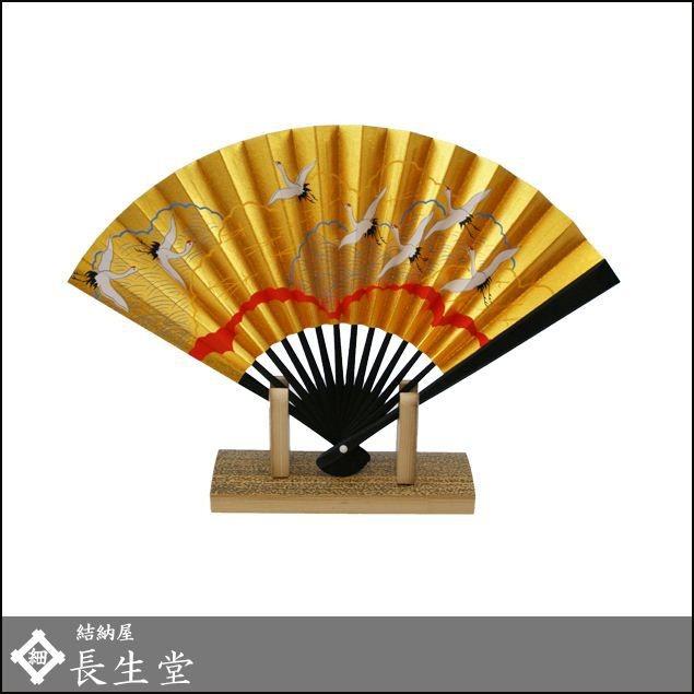 大阪長生堂 飾り扇子 おしゃれ 千羽鶴 扇子 五寸（約15cm） 紙箱