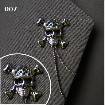 ラペルピン チェーン メンズ おしゃれ シルバー系 ユリ柄 星 スカル