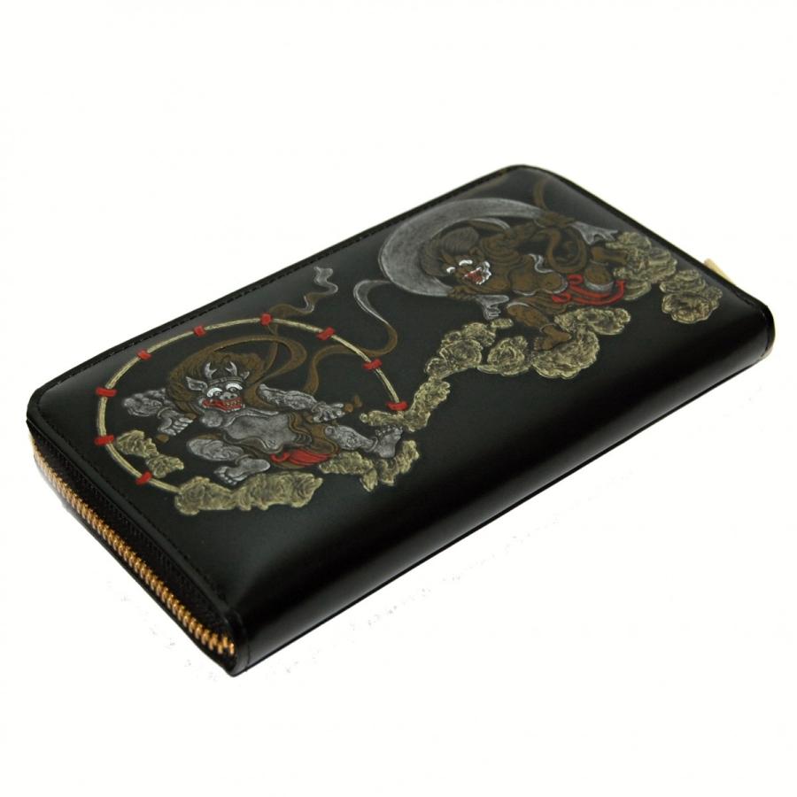 ■新品　送料込み■風神雷神浮き押し　牛革オリジナルオイル　ラウンドウォレットBK 国産風神雷神牛革細工ラウンド財布 黒 : 悠遊空間 - 通販 - Yahoo