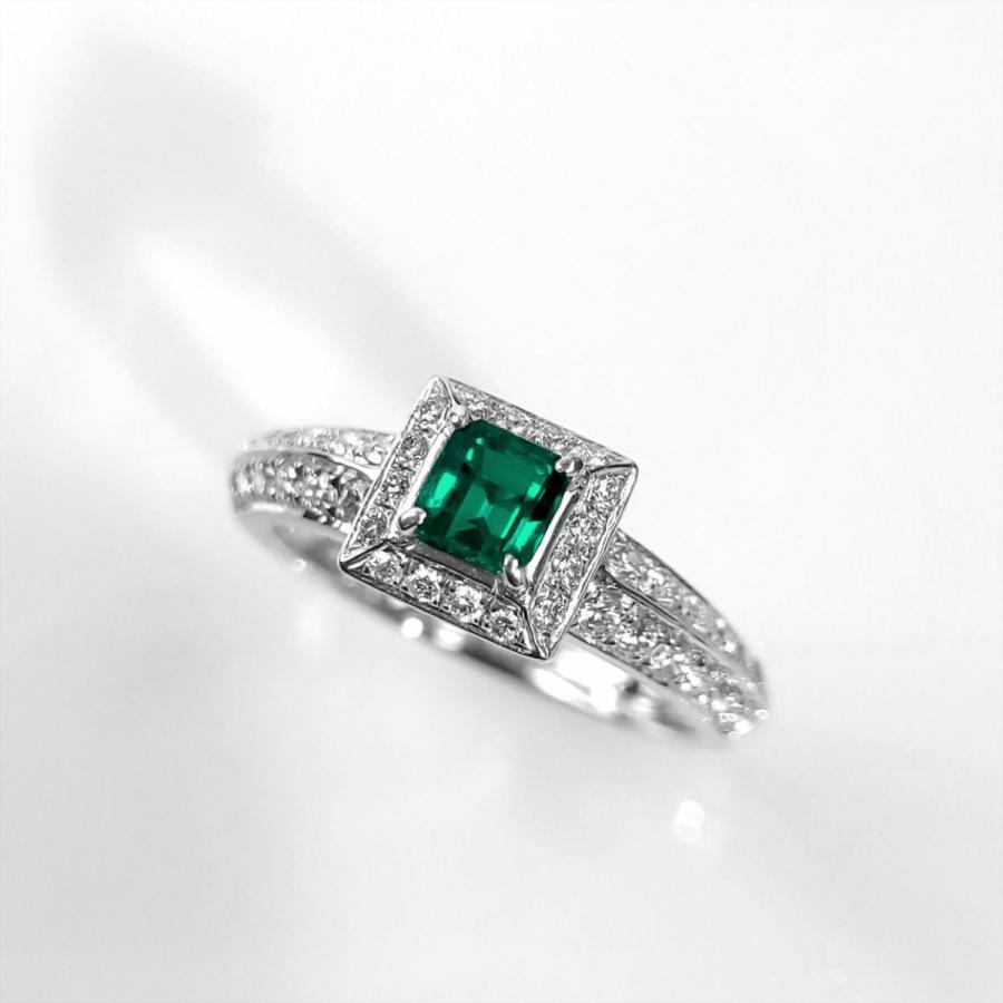 エメラルド コロンビア ムゾー鉱山産 コロンビア産ムゾー鉱山エメラルド0.43ctプラチナリングダイヤ