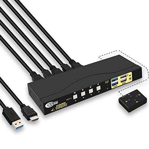 【人気商品】 HDMI CKLau、USB3.0 HDMI KVMスイッチ KVM切替器、4ポート4K@60Hz 3D/HDR対応、 HDCP2.2 HDMI2.0 USBケーブル