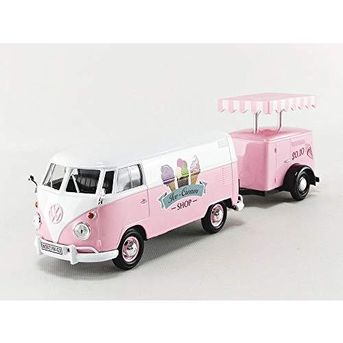 正規激安 Van Delivery T1 Volkswagen Motormax with Ice White & Pink Trailer Ice-Cream ミニカー