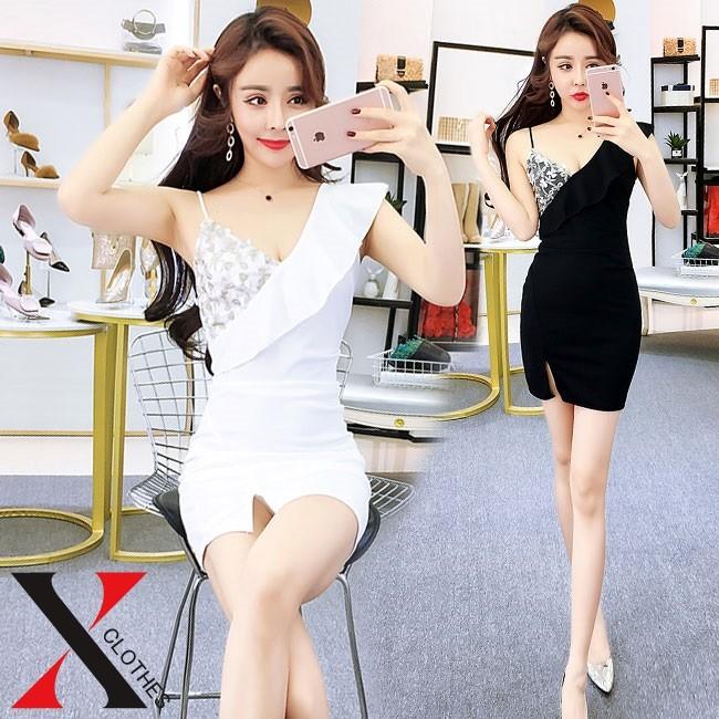 ナイトドレス レディース キャバドレス タイト ミニ 黒 スリット Vネック Hane 9009 X Clothesファッション通販 通販 Yahoo ショッピング