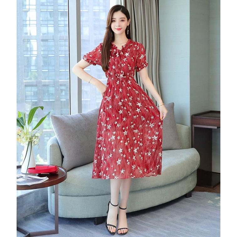 シフォン ワンピース フリル リボン レディース 半袖 ロング ロング丈 ロングワンピース 星柄 星 シフォン レッド 赤 フェミニン 春 夏 秋 Hane X Clothesファッション通販 通販 Yahoo ショッピング